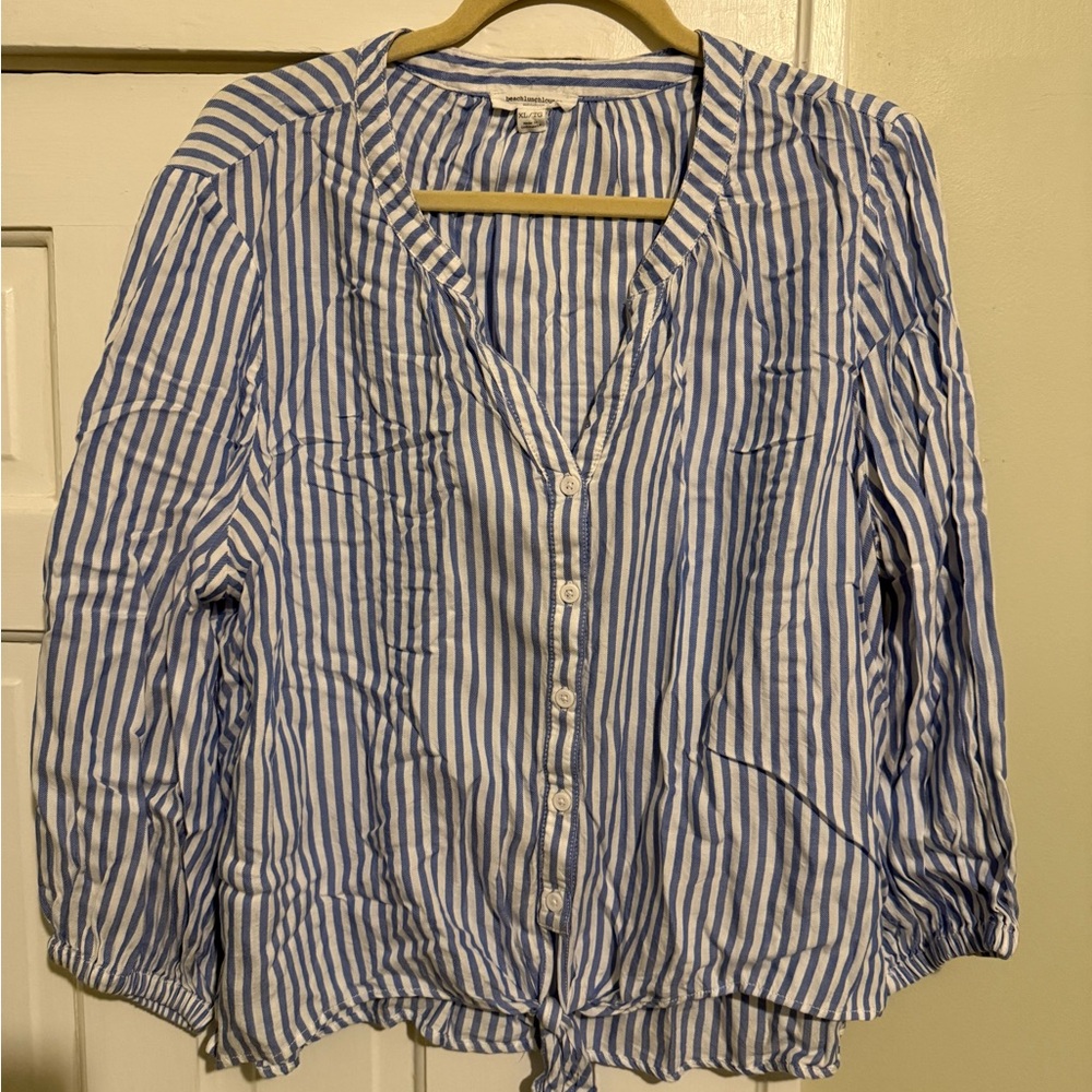 beachlunchlounge Blue and White Striped Blouse